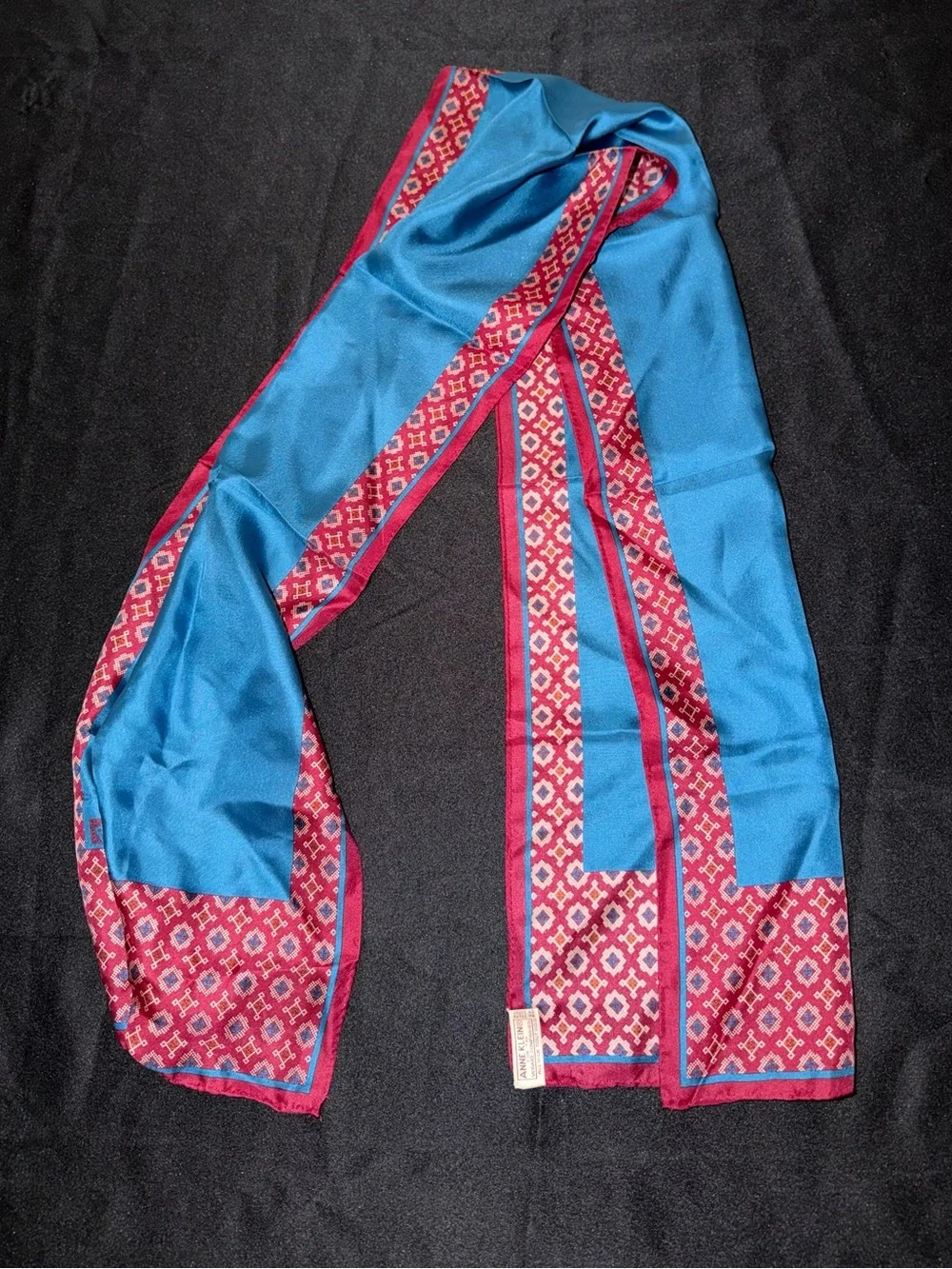 Anne Klein for Vera Vintage Silk Scarf Turquoise Pink Geometric